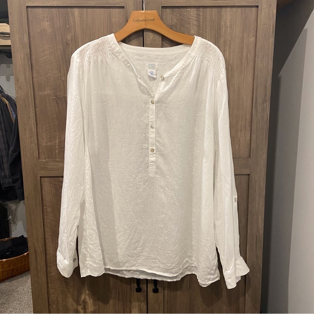 Sigrid Olsen Xl Linen Half Button Down Pullover T… - image 1